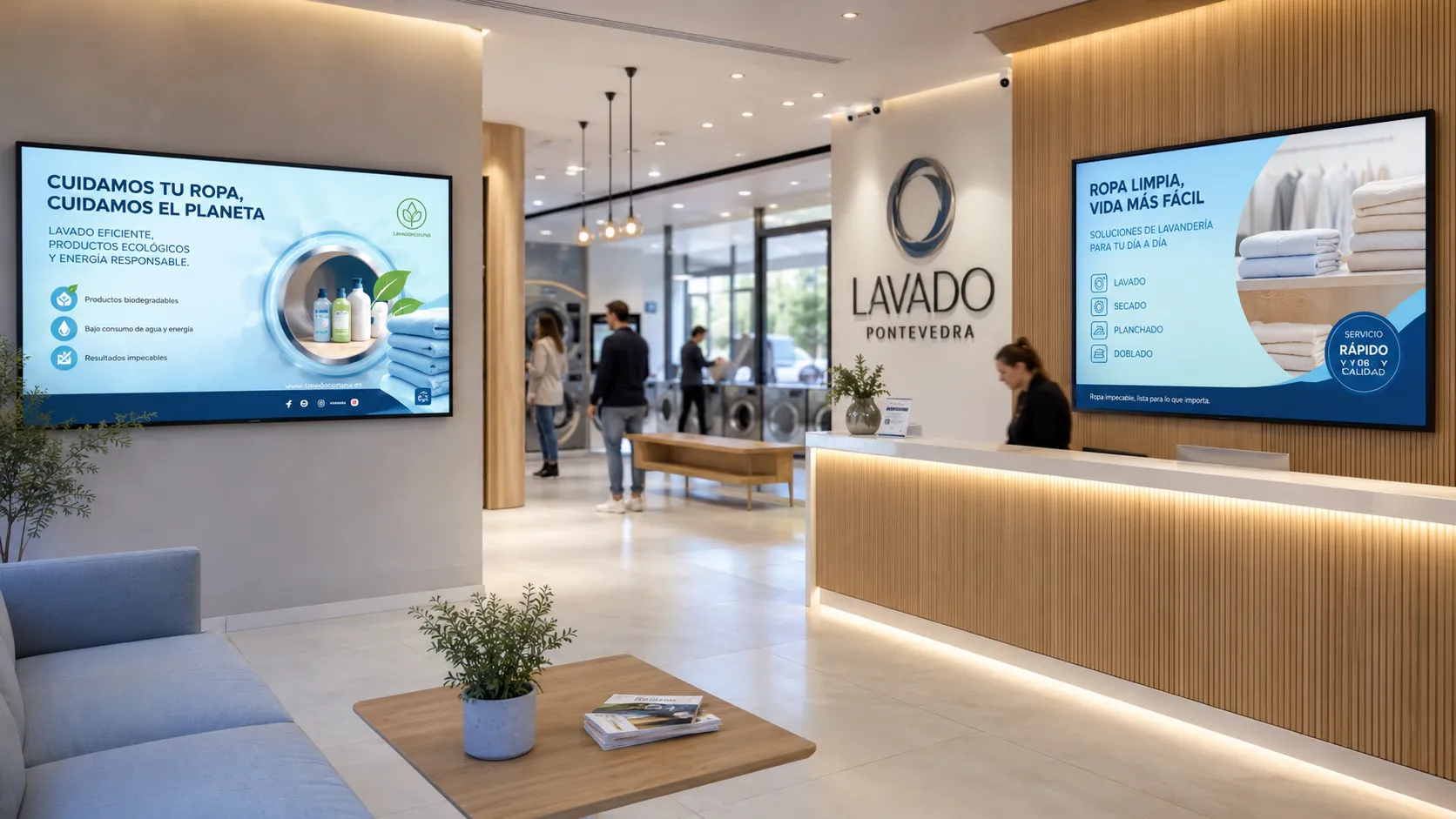 Lavanderías en Pontevedra: Domina la Experiencia del Cliente con Cartelería Digital Interior