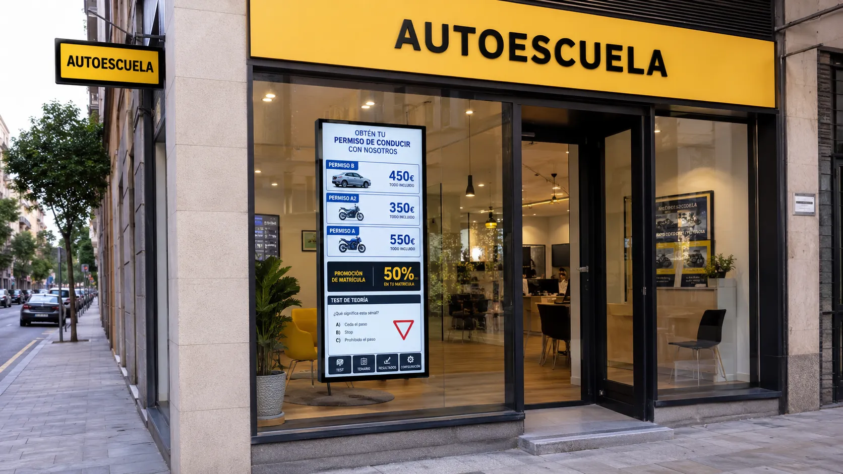 Instalación real de PubliTV / iDiRed en sector Autoescuelas