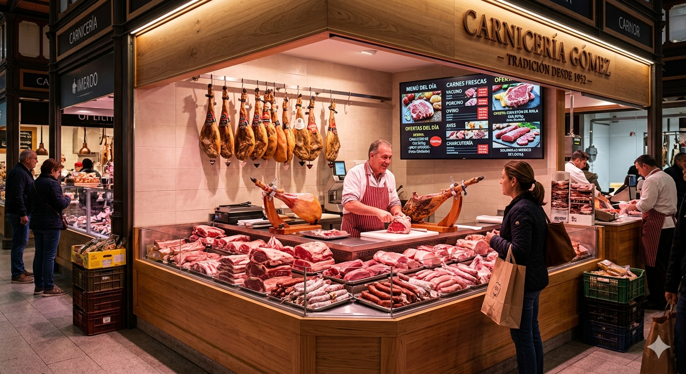 Instalación real de PubliTV / iDiRed en sector Carnicerías y Charcuterías