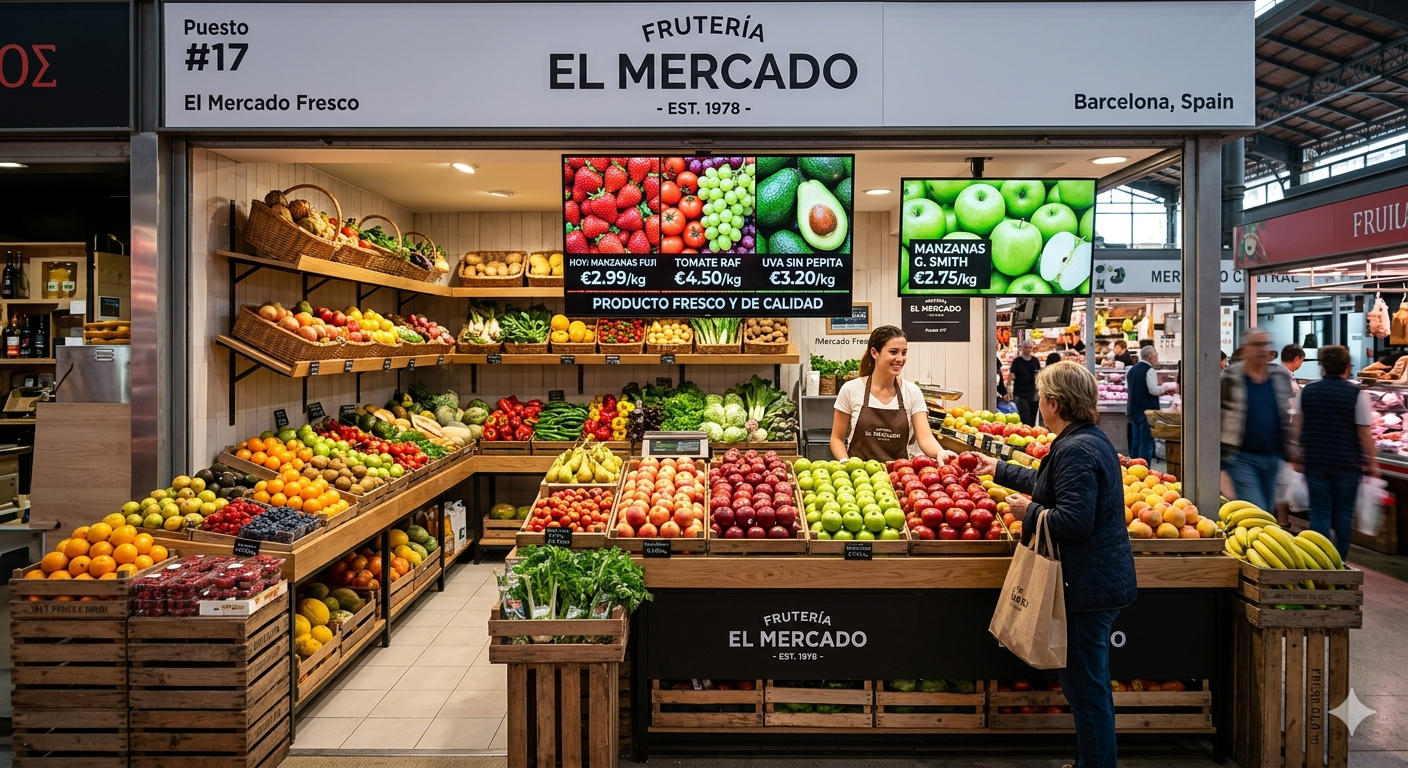 Instalación real de PubliTV / iDiRed en sector Alimentación y Mercados