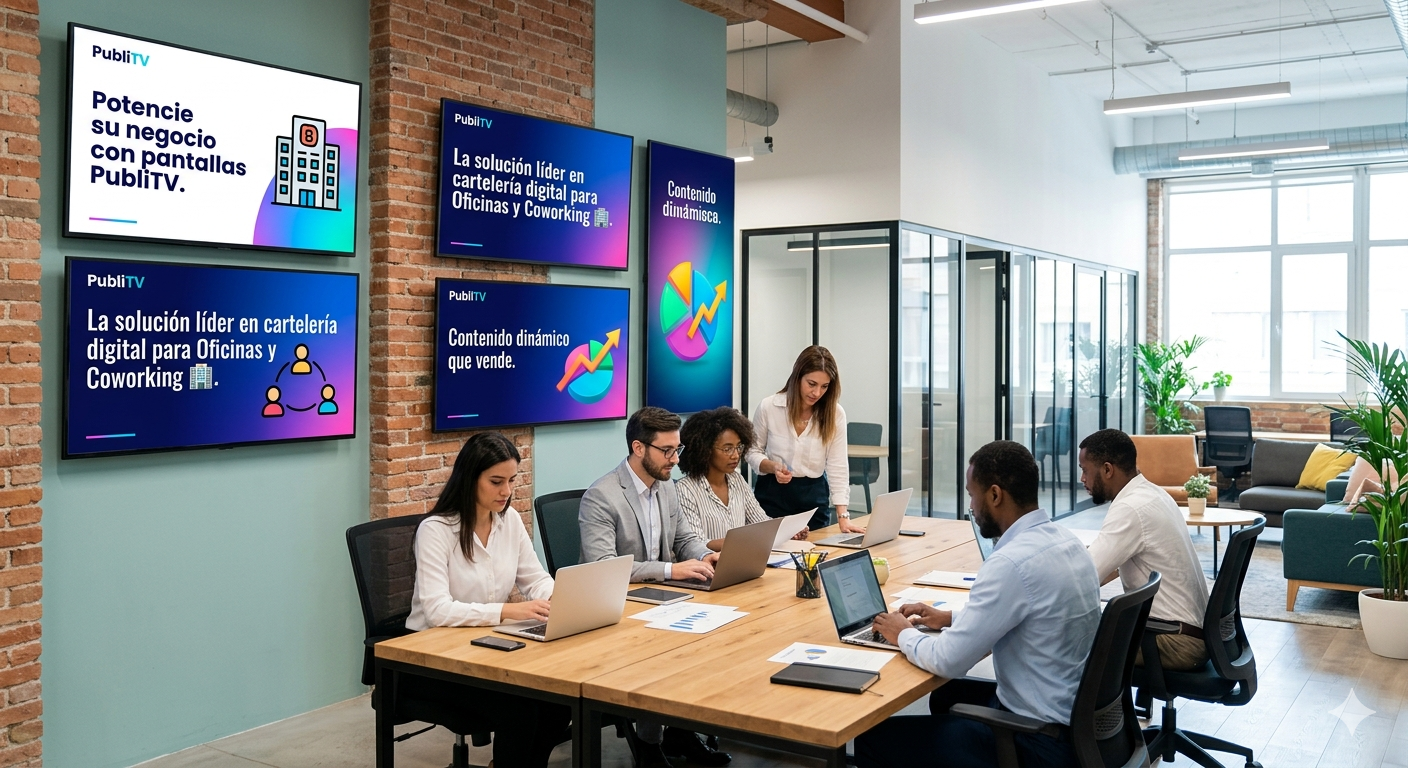 Instalación real de PubliTV / iDiRed en sector Oficinas y Coworking