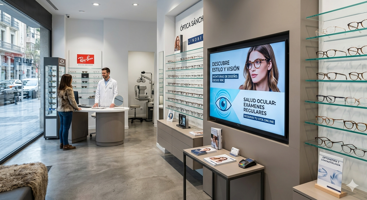 Instalación real de PubliTV / iDiRed en sector Ópticas y Visión